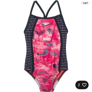 Speedo Kids One Piece swimsuit - Pink and Black Stripes